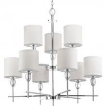 Progress P4142-15 - Status Collection Nine-Light Polished Chrome Off-White Textured Linen Shade Coastal Chandelier Light