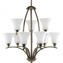 Progress P4492-20W - Joy Collection Nine-Light Antique Bronze Etched White Glass Traditional Chandelier Light