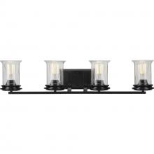 Progress P300275-031 - Winslett Collection Four-Light Matte Black Clear Seeded Glass Coastal Bath Vanity Light