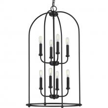 Progress P500303-031 - Leyden Collection Eight-Light Matte Black Farmhouse Style Foyer Pendant Light