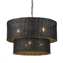 Golden 1084-6 BLK-BW - Erma 6 Light Chandelier in Matte Black and Black Wicker