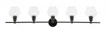  LD2324BK - Gene 5 Light Black and Clear Glass Wall Sconce