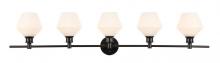  LD2325BK - Gene 5 Light Black and Frosted White Glass Wall Sconce