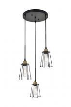 Elegant LD4047D16BRB - Auspice 3 Light Brass and Black Pendant