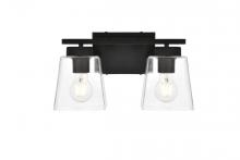 Elegant LD7312W14BLK - Merrick 2 Light Black and Clear Bath Sconce